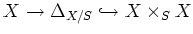 $\displaystyle X \to \Delta_{X/S}\hookrightarrow X\times_S X
$