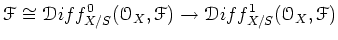 $\displaystyle \mathcal{F}\cong \mathcal{D}iff_{X/S}^0(\mathcal{O}_X, \mathcal{F}) \to
\mathcal{D}iff_{X/S}^1(\mathcal{O}_X, \mathcal{F})
$