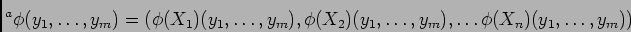 \begin{displaymath}{}^a\phi(y_1,\dots,y_m)=
(\phi(X_1)(y_1,\dots,y_m),
\phi(X_2)(y_1,\dots,y_m),
\dots
\phi(X_n)(y_1,\dots,y_m))
\end{displaymath}