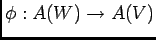 $\phi:A(W)\to A(V)$