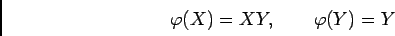 \begin{displaymath}\varphi(X)=XY,\qquad \varphi(Y)=Y
\end{displaymath}