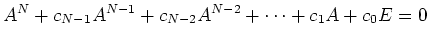 $\displaystyle A^N+ c_{N-1} A^{N-1}+c_{N-2}A^{N-2} +\dots +c_1 A+c_0 E=0
$