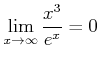 $\displaystyle \lim_{x\to \infty} \frac{x^3}{e^x}=0
$