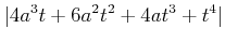 $\displaystyle \vert 4 a^3 t + 6 a^2 t^2 +4 a t^3 + t^4\vert$