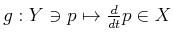 $ g :Y \ni p \mapsto \frac{d}{d t} p \in X$