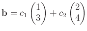 $ \mathbf b=
c_1
\begin{pmatrix}
1 \\
3
\end{pmatrix}+
c_2
\begin{pmatrix}
2 \\
4
\end{pmatrix}$