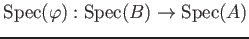 $\displaystyle \operatorname{Spec}(\varphi): \operatorname{Spec}(B)\to \operatorname{Spec}(A)
$