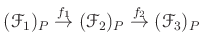 $\displaystyle (\mathcal F_1)_P
\overset{f_1}{\to}
(\mathcal F_2)_P
\overset{f_2}{\to}
(\mathcal F_3)_P
$