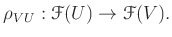 $\displaystyle \rho_{ V U}: \mathcal F(U)\to \mathcal F(V).
$