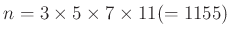 $ n=3\times 5\times 7\times 11(=1155)$