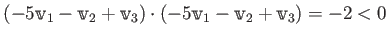 $\displaystyle (-5 \v _1 -\v _2+\v _3)
\cdot
(-5 \v _1 -\v _2+\v _3) =-2 <0
$