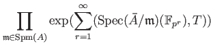 $\displaystyle \zeta(s,(A/p)\operatorname{-modules}) = \prod_ {\substack{\mathfr...
...athfrak{m}: \mathbb{F}_p]<\infty }} (1-\char93 (\bar A/\mathfrak{m})^{-s})^{-1}$